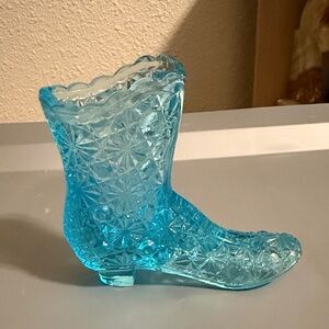 Blue Glass Boot Vase - Decorative Home Accent